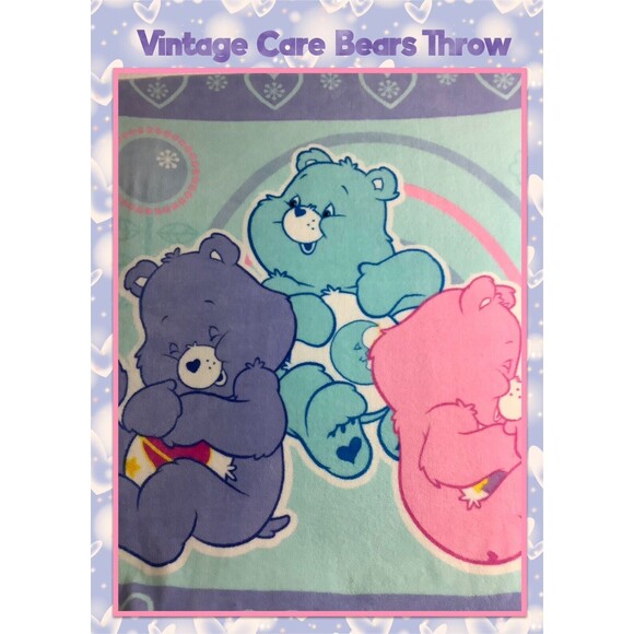 Vintage Care Bears Throw Blanket Northwest‎ Fleece 50”x60” Pink Blue Purple - Picture 5 of 5